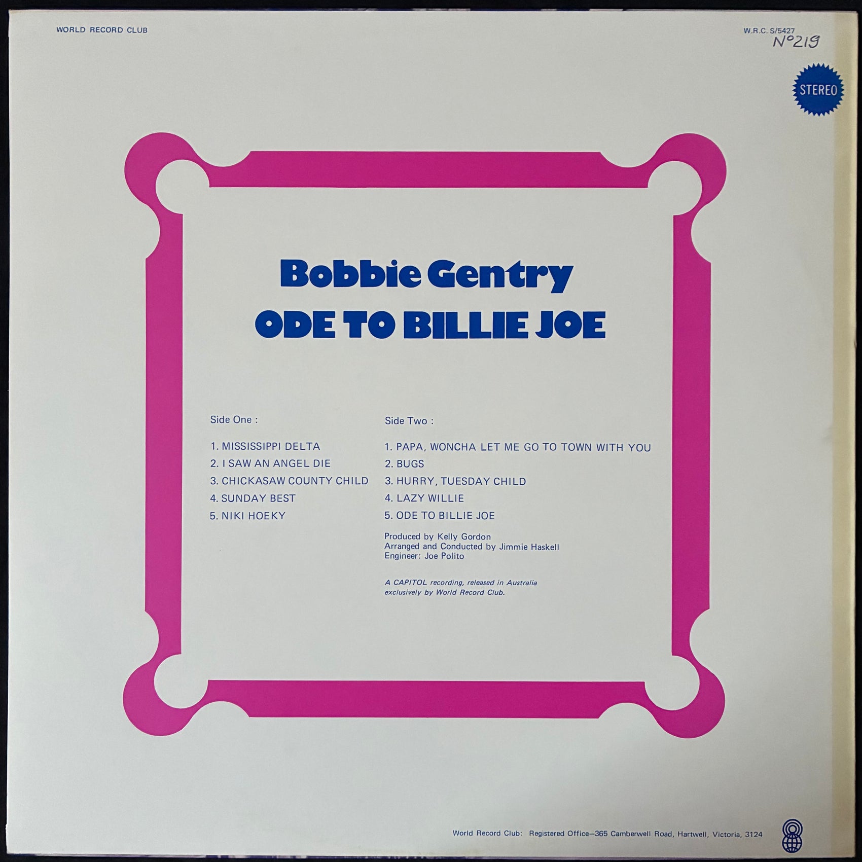 BOBBIE GENTRY - ODE TO BILLIE JOE (USED VINYL 1973 AUS M-/EX)