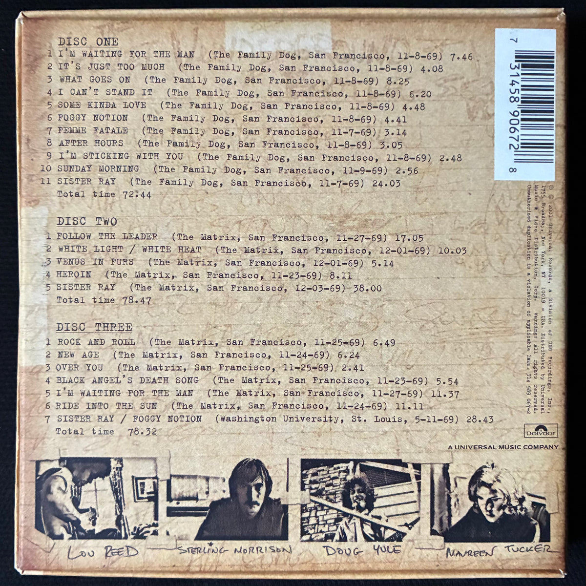 VELVET UNDERGROUND - BOOTLEG SERIES VOLUME 1: THE QUINE TAPES (3CD SET) (USED CD 2001 US M-/M-)