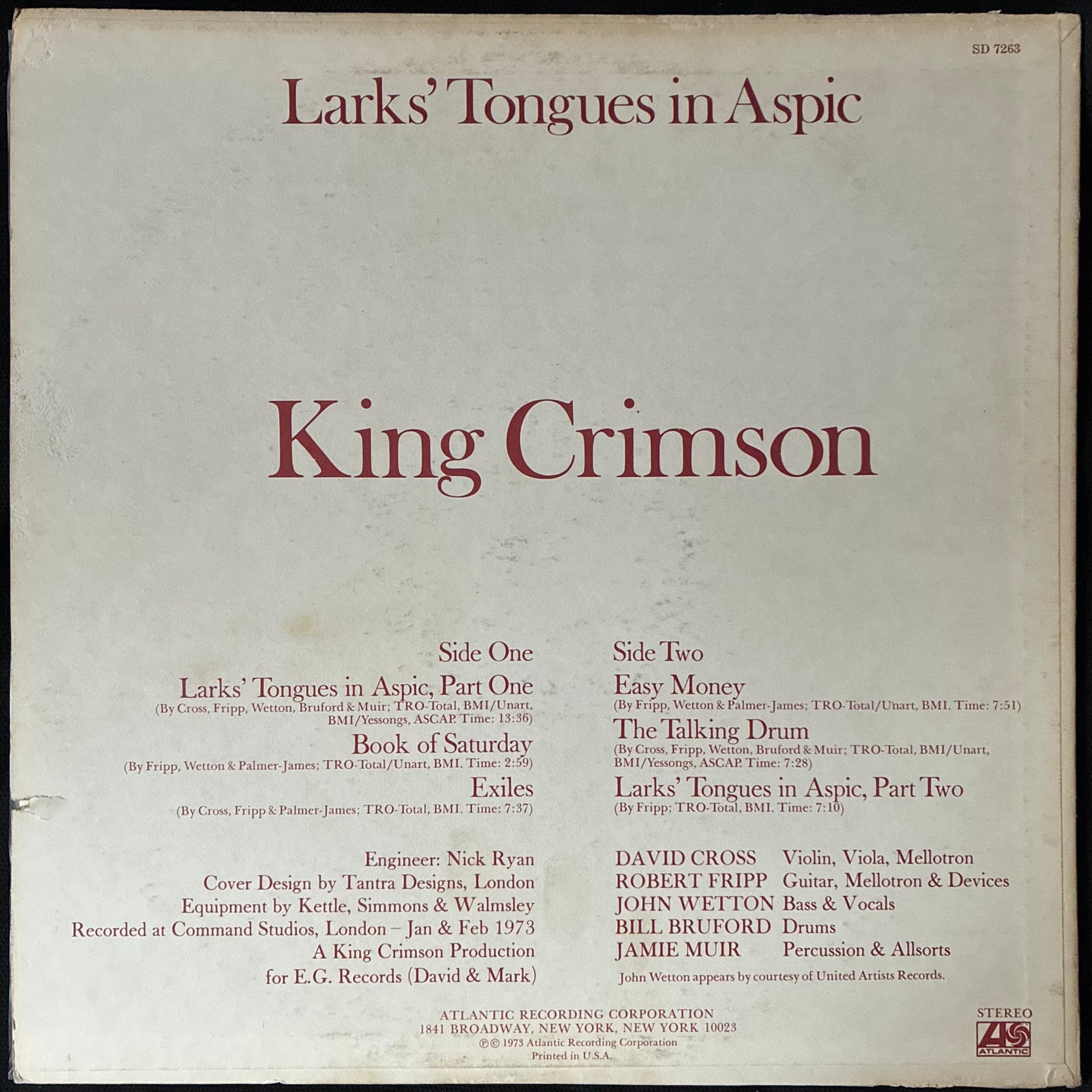 KING CRIMSON - LARKS' TONGUE IN ASPIC (USED VINYL 1973 US EX+/EX-)