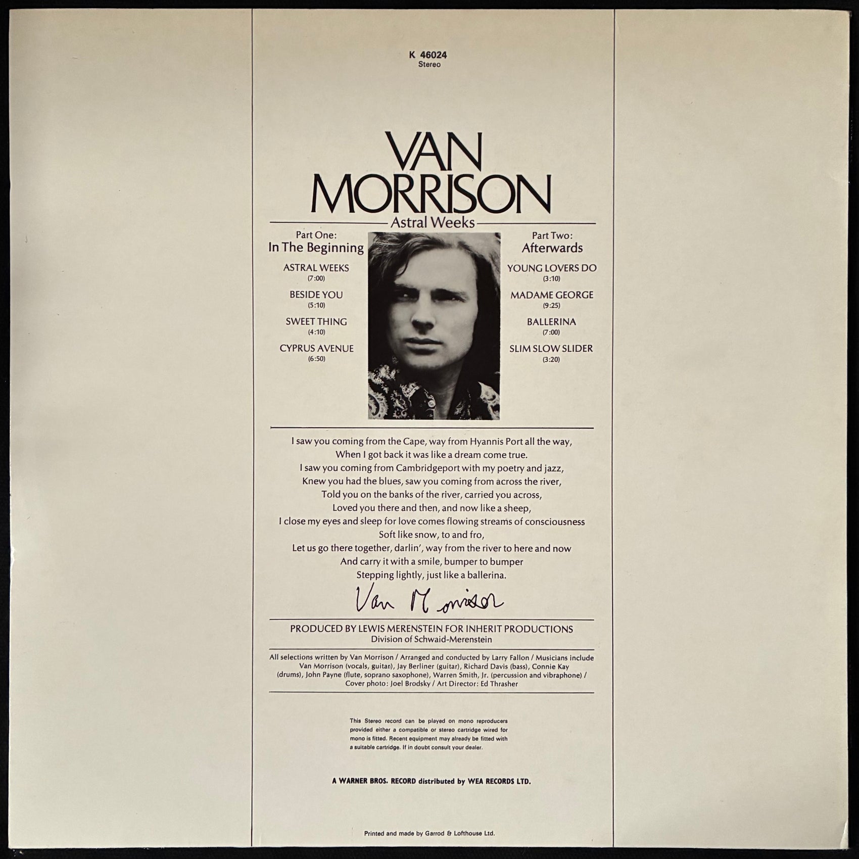 VAN MORRISON - ASTRAL WEEKS (USED VINYL 1979 UK M-/EX+)