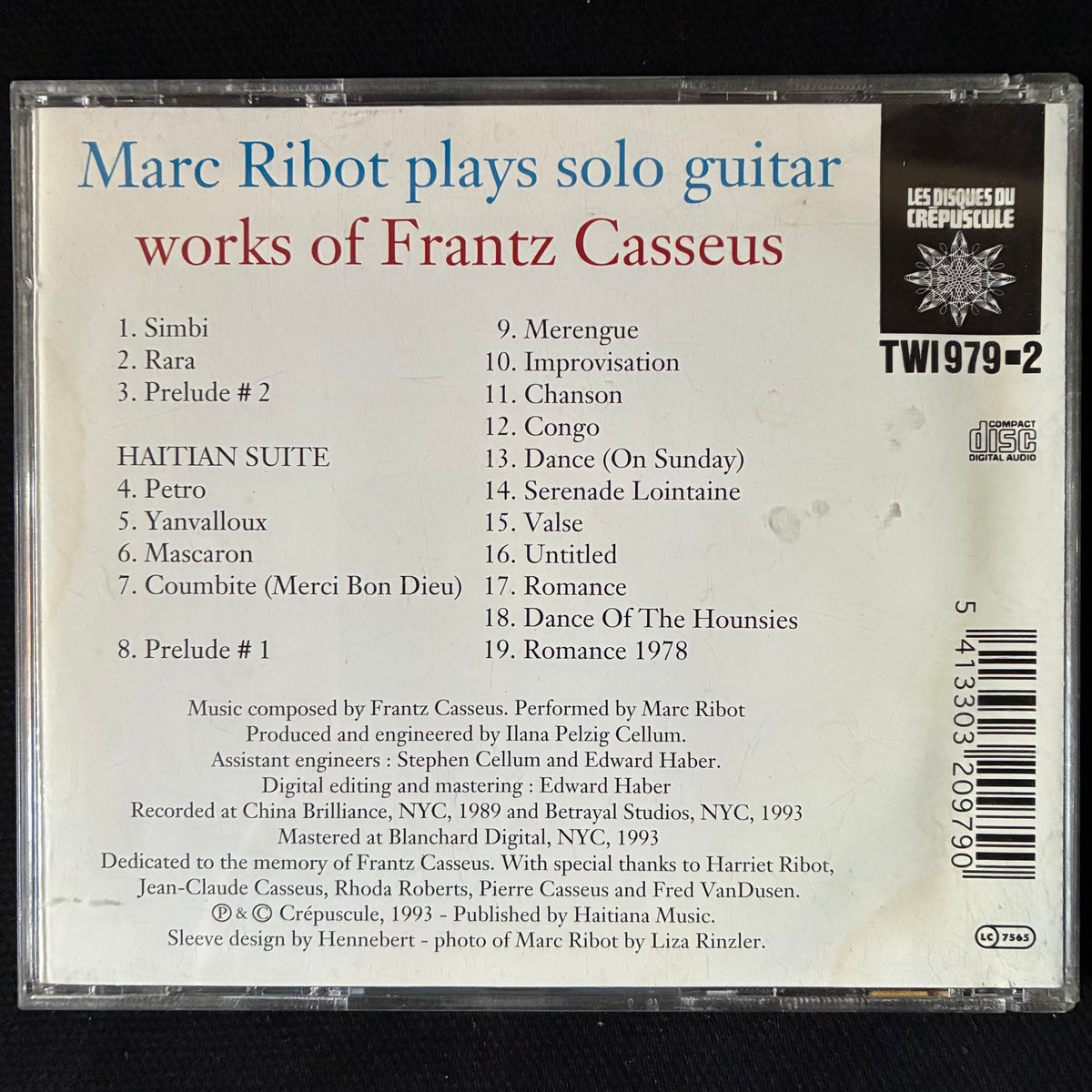 MARC RIBOT - MARC RIBOT PLAYS SOLO GUITAR WORKS OF FRANTZ CASSEUS (USED CD 1993 BELGIUM M-/M-)