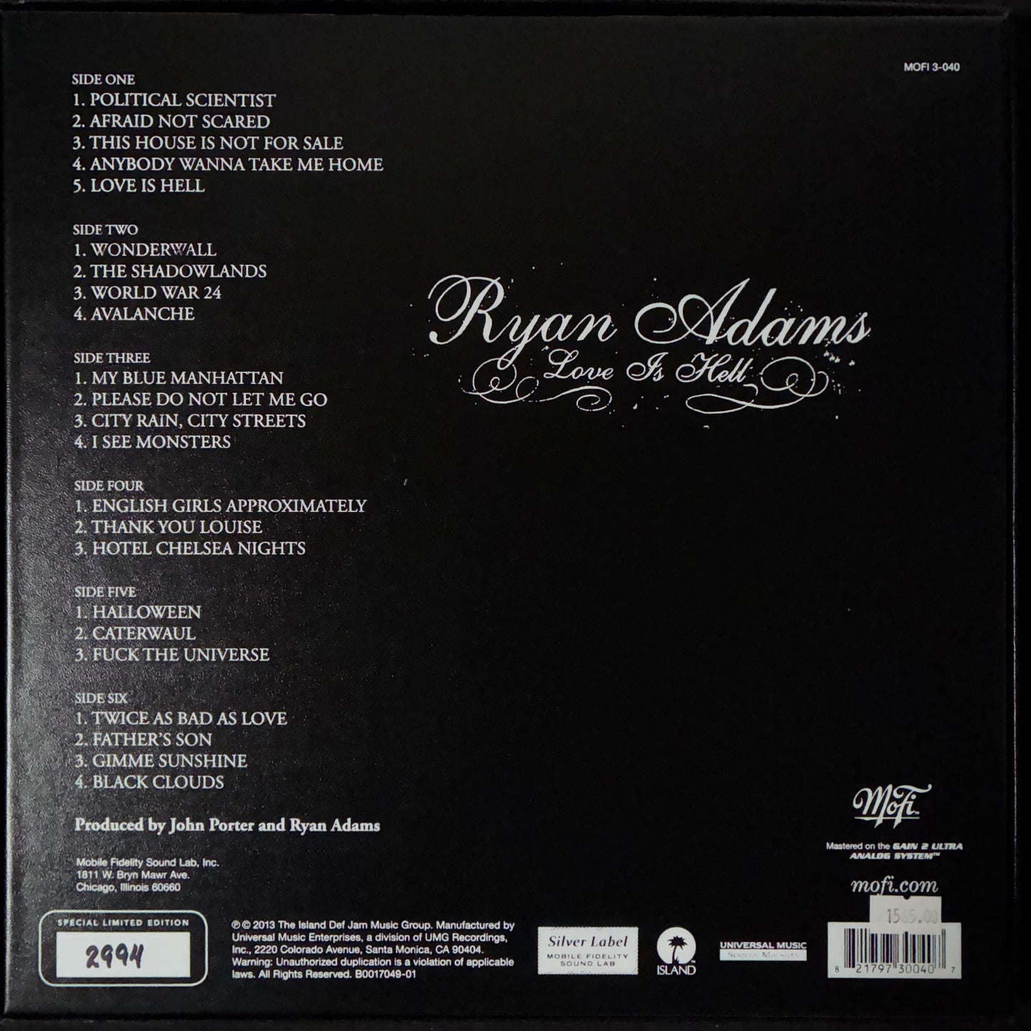RYAN ADAMS - LOVE IS HELL (MFSL) (3LP) (USED VINYL 2014 US M-/M-)