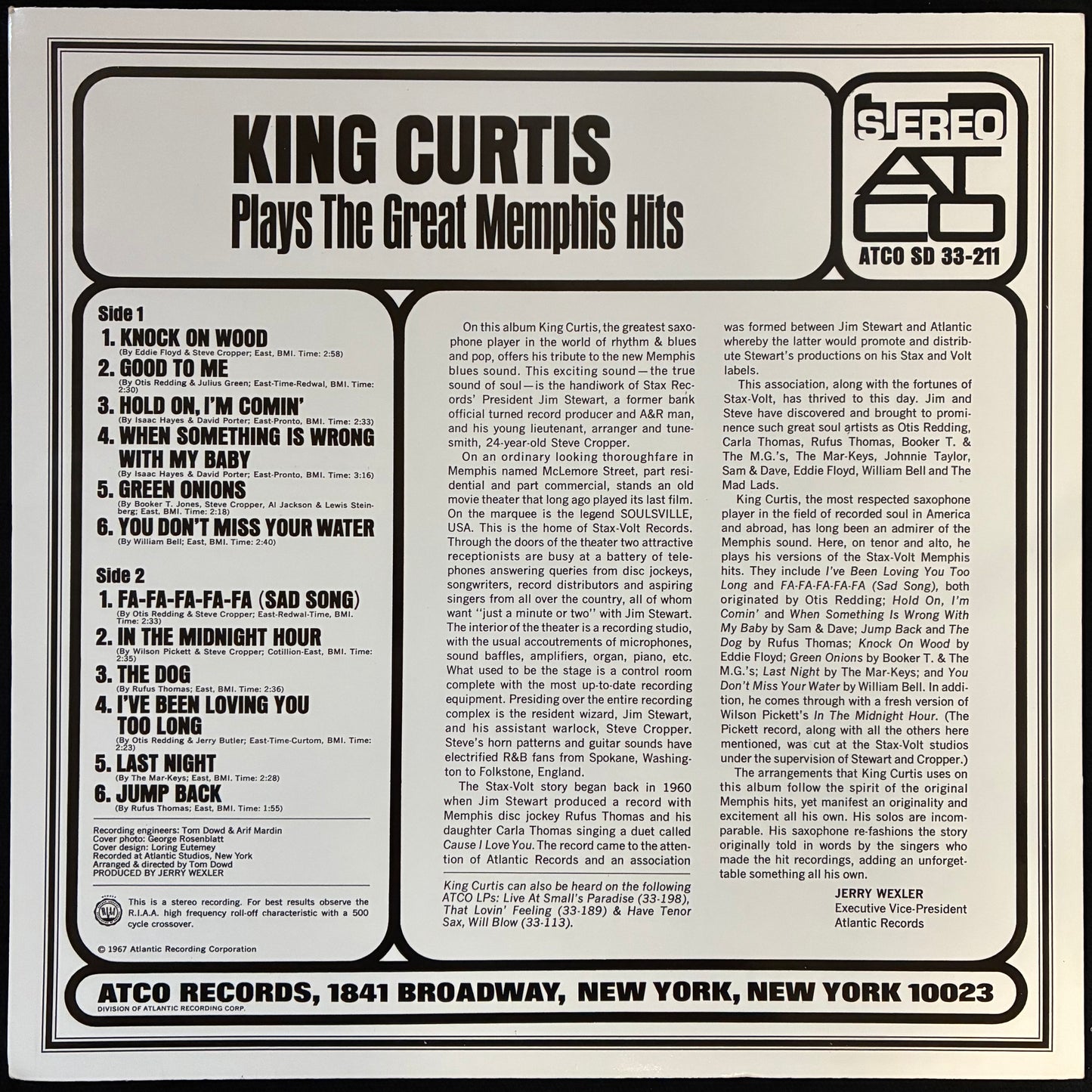 KING CURTIS - PLAYS THE GREAT MEMPHIS HITS (USED VINYL US (RED VINYL) M-/M-)
