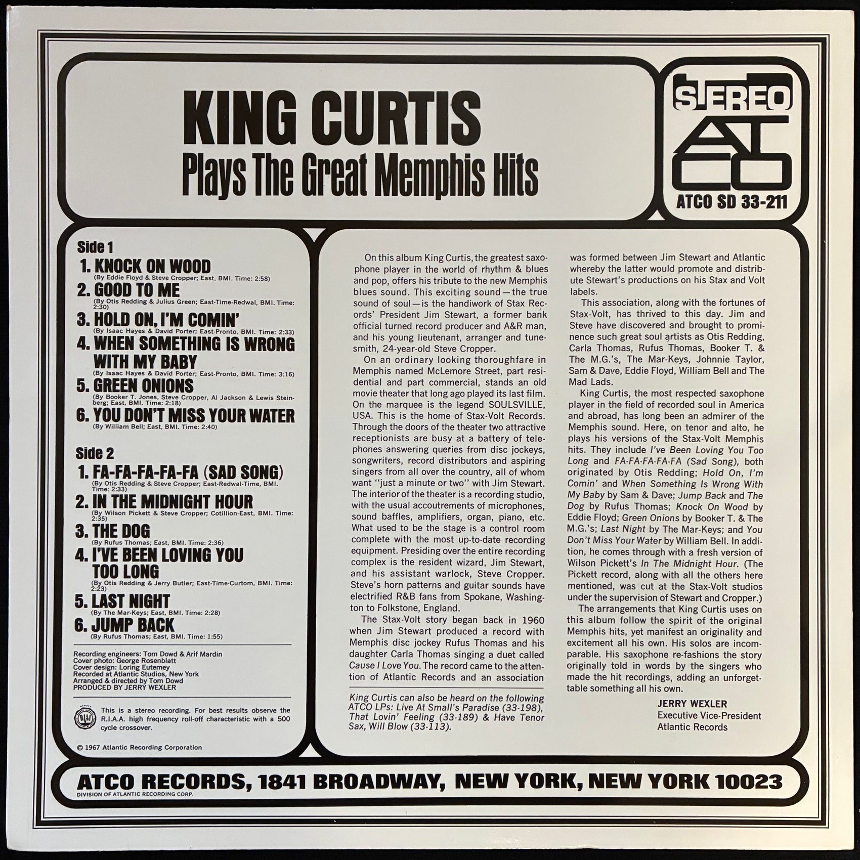 KING CURTIS - PLAYS THE GREAT MEMPHIS HITS (USED VINYL US (RED VINYL) M-/M-)
