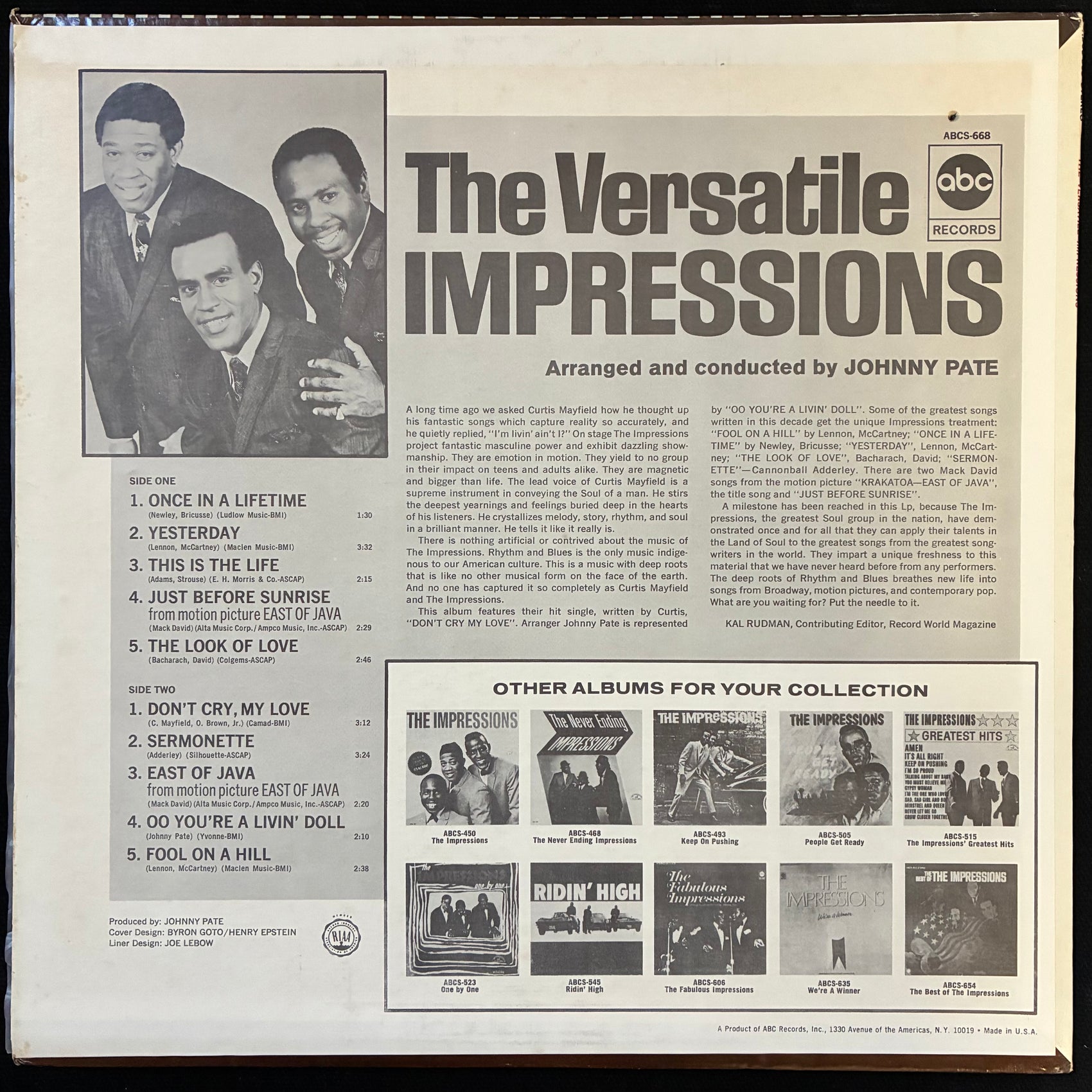 IMPRESSIONS - THE VERSATILE IMPRESSIONS (USED VINYL 1969 US M-/EX)