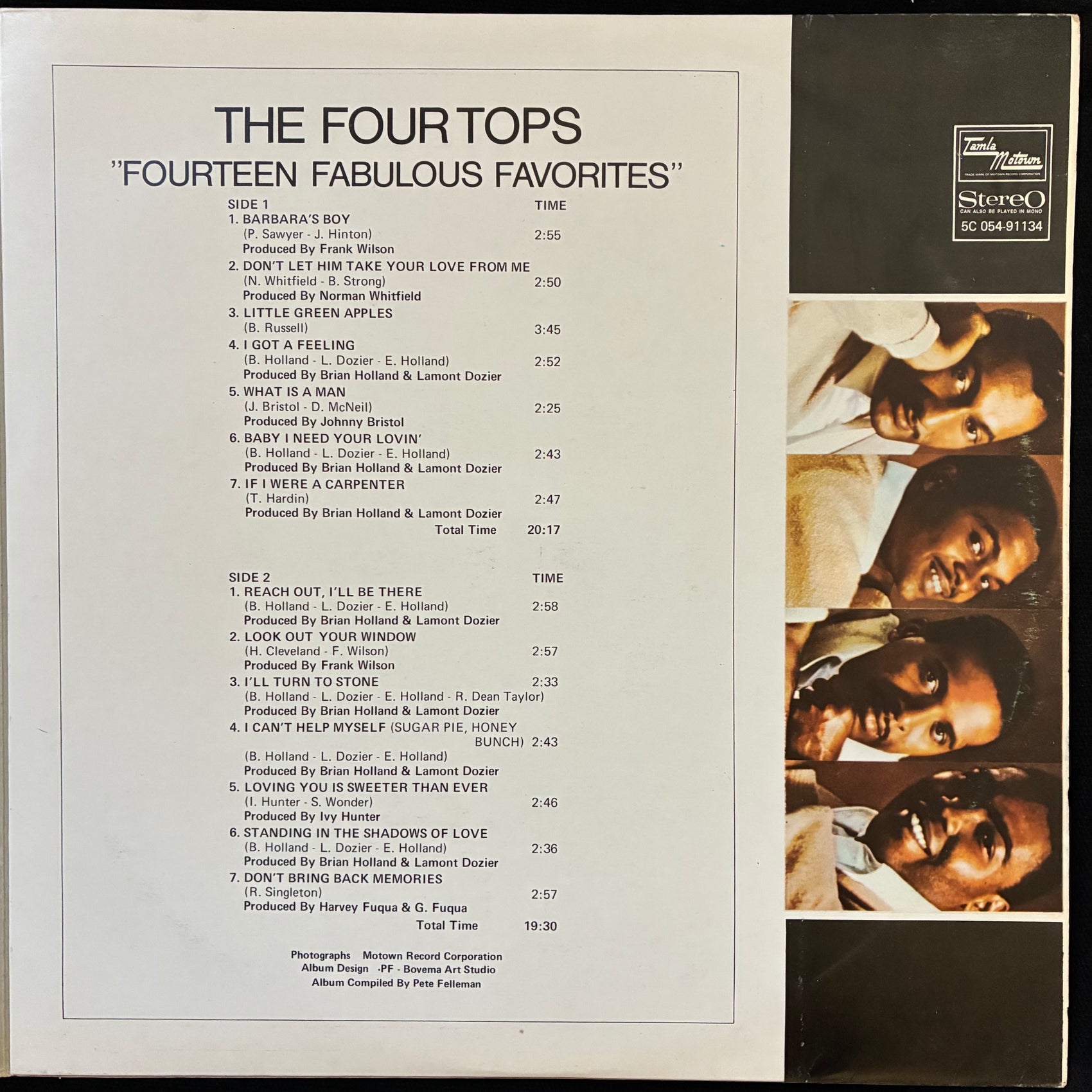 FOUR TOPS - “FOURTEEN FABULOUS FAVORITES” (USED VINYL 1970 NETHERLANDS EX+/EX+)