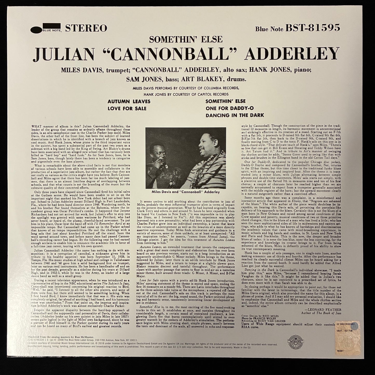 CANNONBALL ADDERLEY - SOMETHIN' ELSE VINYL
