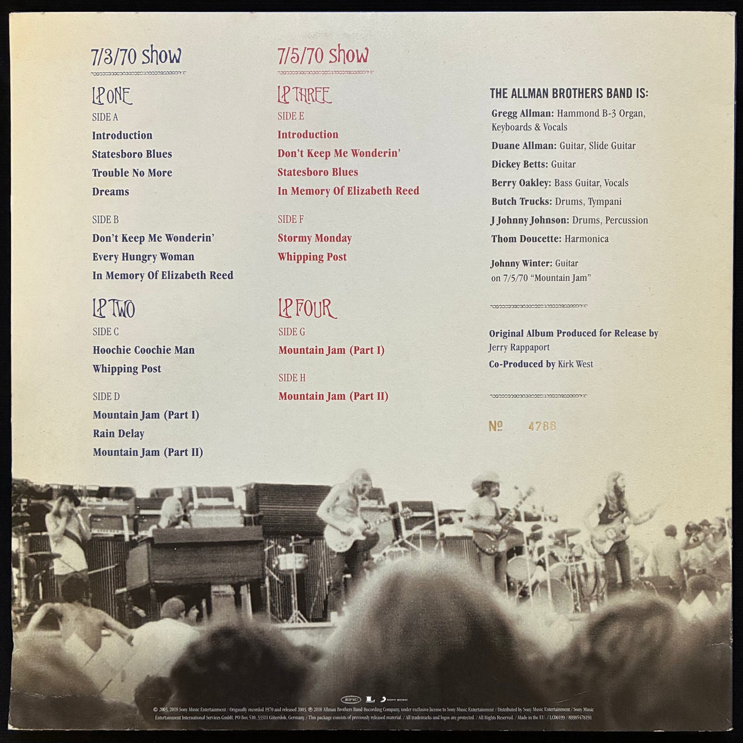 ALLMAN BROTHERS BAND - LIVE AT THE ATLANTA POP FESTIVAL (USED VINYL 2018 US 4LP M-/EX+)