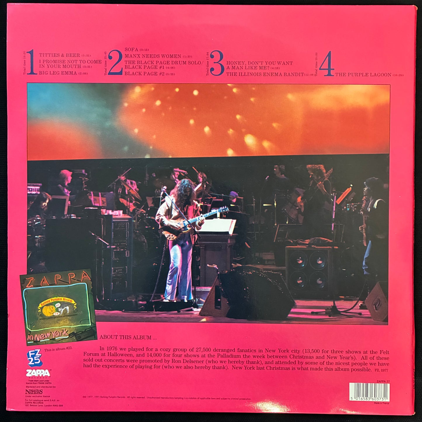 FRANK ZAPPA - ZAPPA IN NEW YORK (USED VINYL 1991 UK/EU (2LP) M-/M-)