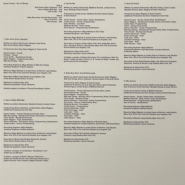 DANIEL CAESAR - SON OF SPERGY : ALTERNATE COVER (2LP) (WHITE COLOURED) VINYL