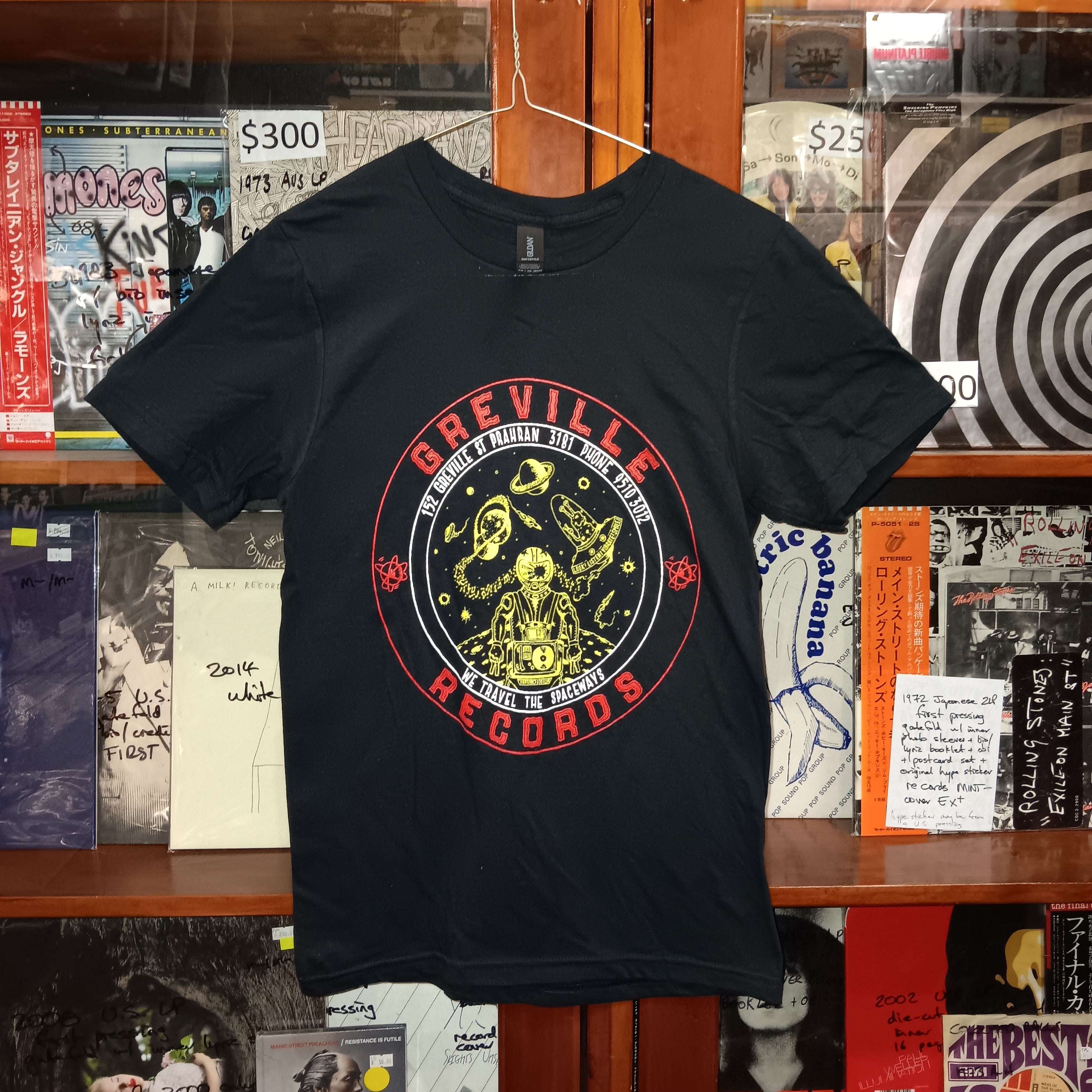 GREVILLE RECORDS "IN SOLIDARITY" LOGO T-SHIRT (BLACK, RED AND YELLOW PRINT ON BLACK T-SHIRT)