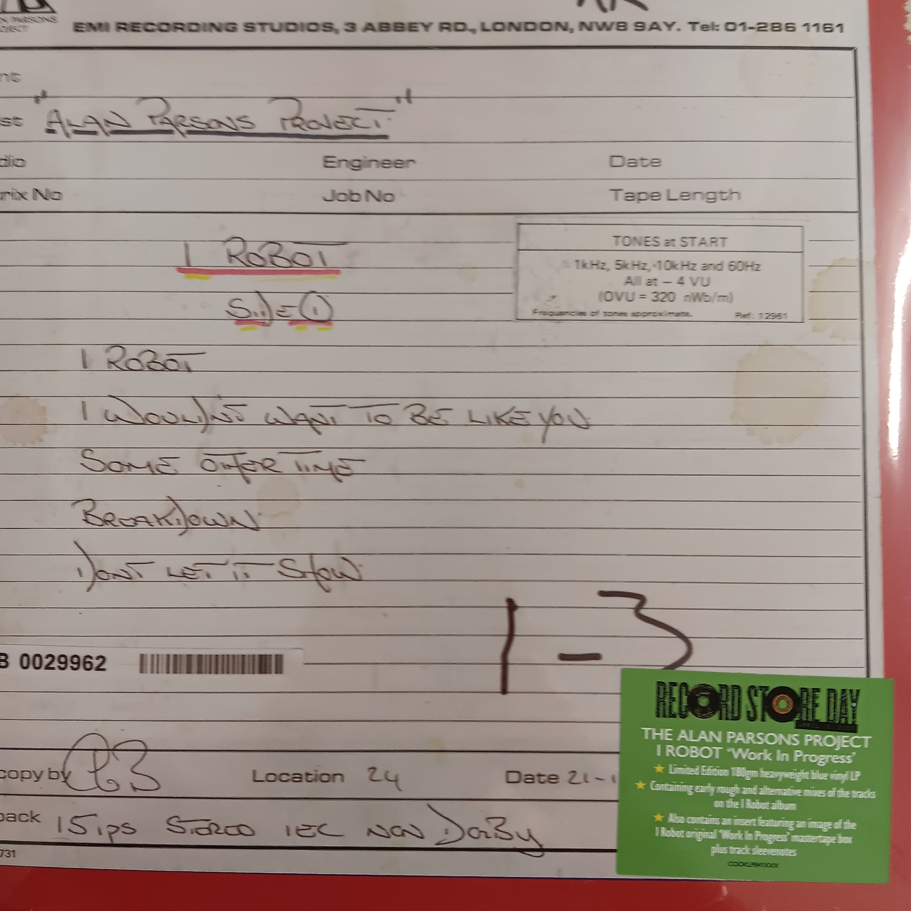 ALAN PARSONS PROJECT - I ROBOT: WORK IN PROGRESS RSD (COLOURED) 2025 VINYL