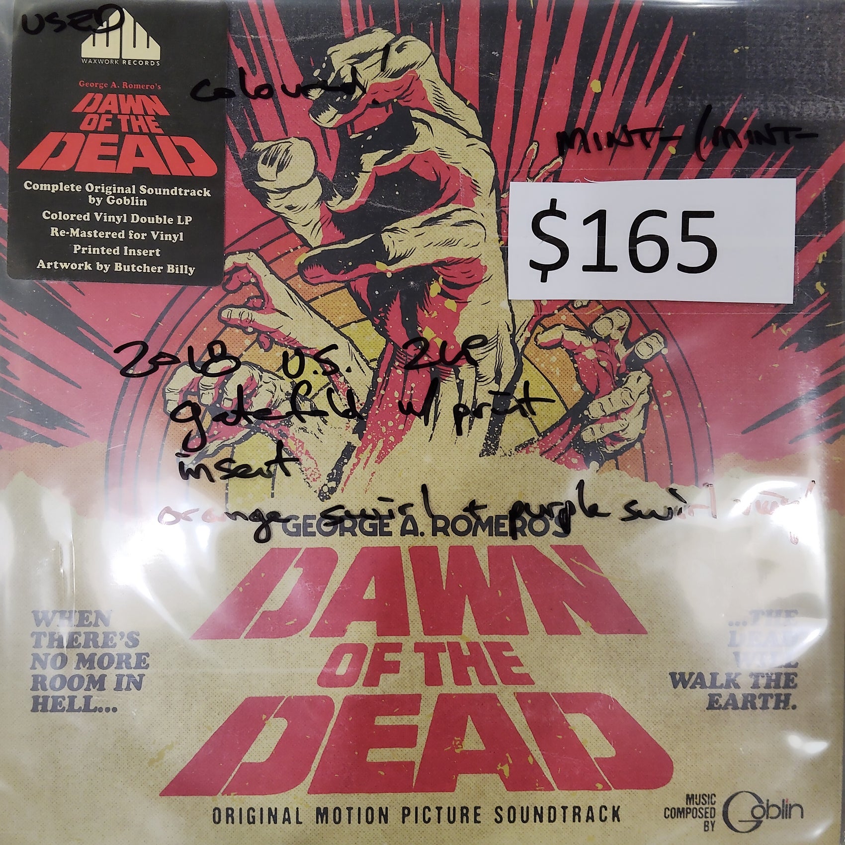 DAWN OF THE DEAD ORIGINAL SOUNDTRACK (USED VINYL 2018 U.S. 2LP ORANGE PURPLE M- M-)