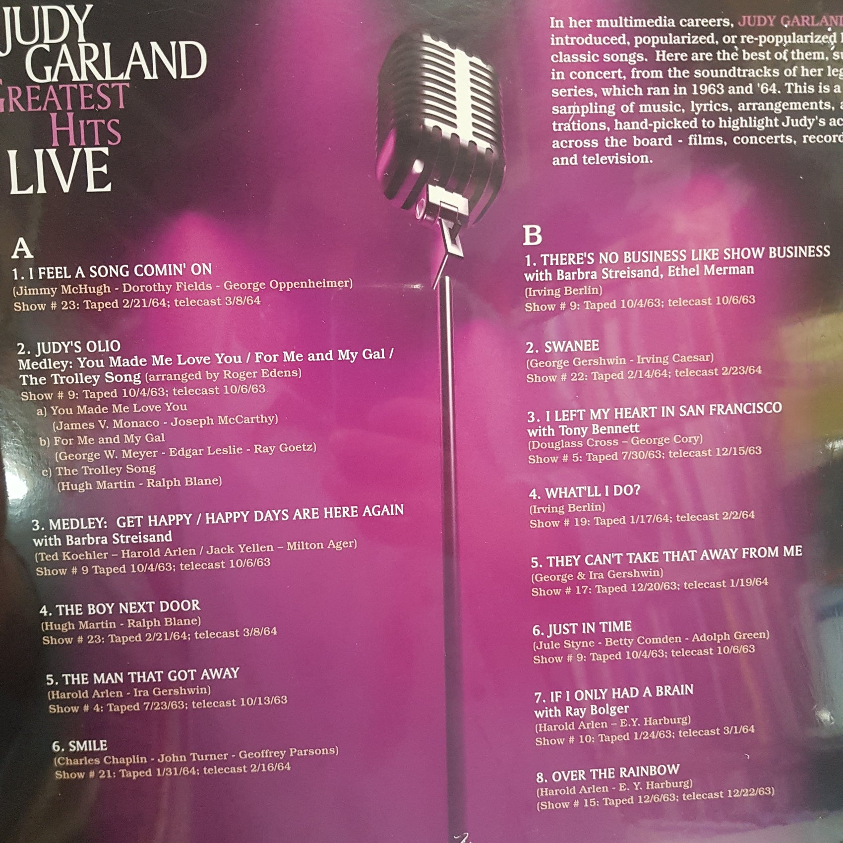 JUDY GARLAND - GREATEST HITS LIVE VINYL