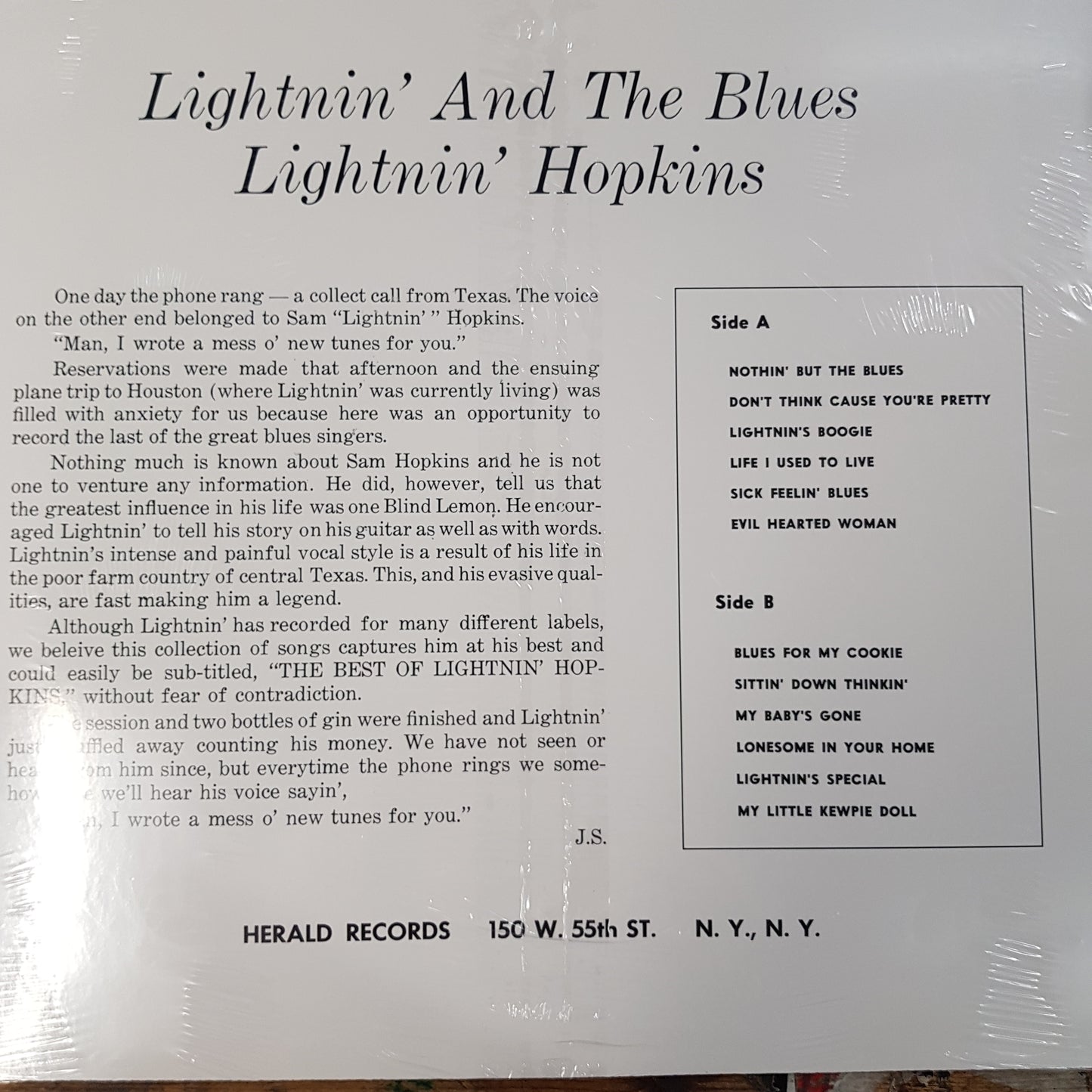 LIGHTNIN'HOPKINS - LIGHTNIN'AND THE BLUES VINYL