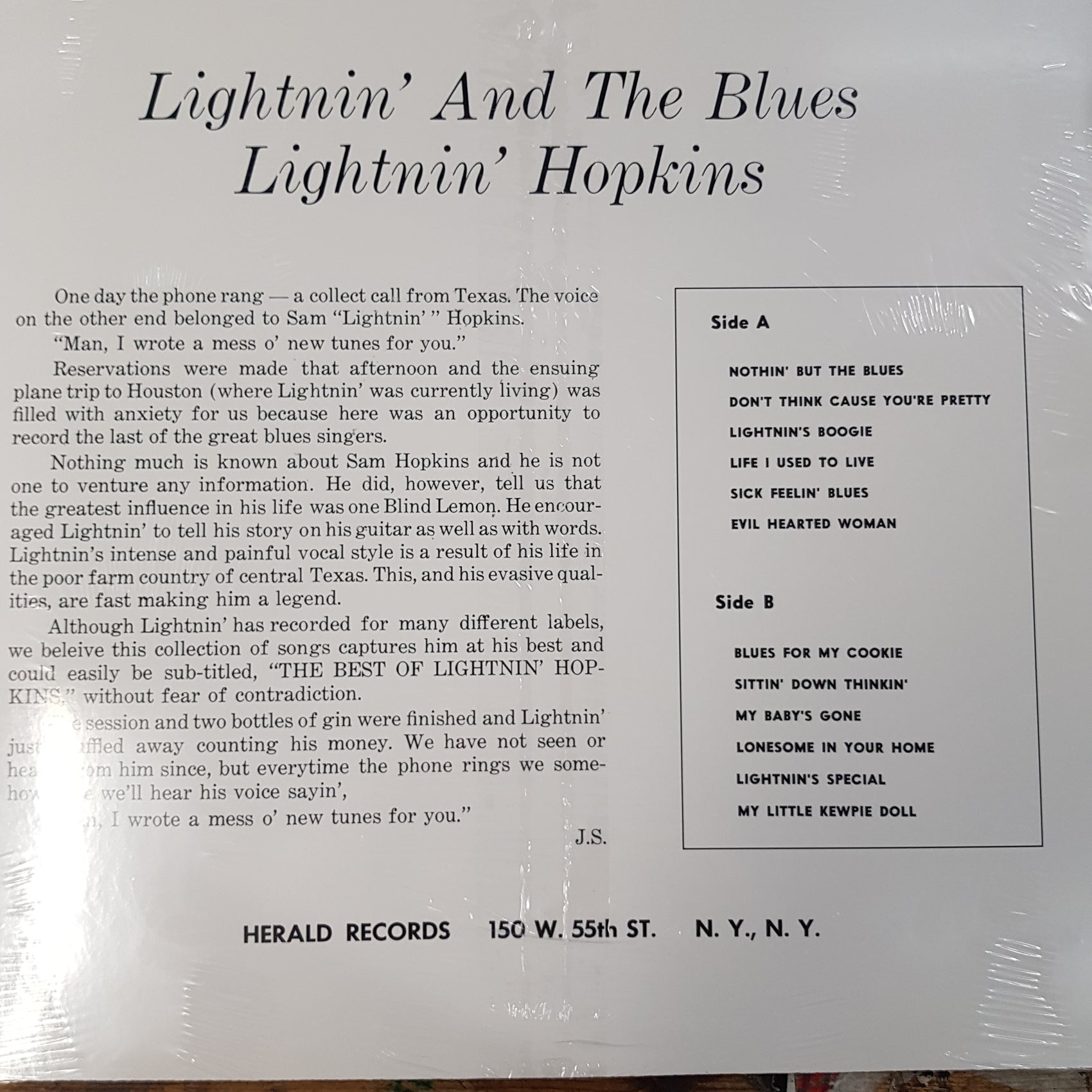 LIGHTNIN'HOPKINS - LIGHTNIN'AND THE BLUES VINYL