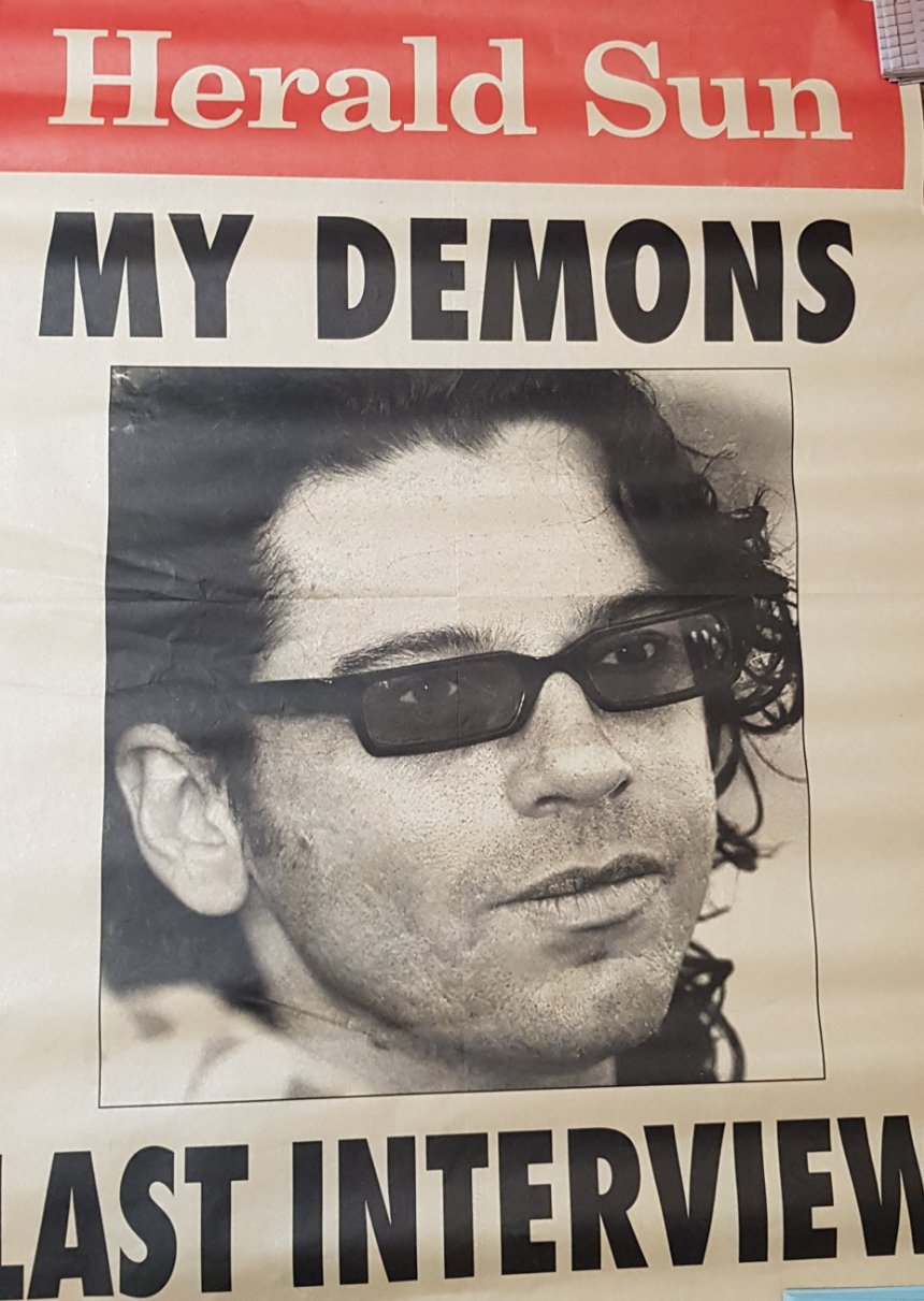 MICHAEL HUTCHENCE - HERALD SUN NEWSPAPER  (1997 USED) 2 X POSTER