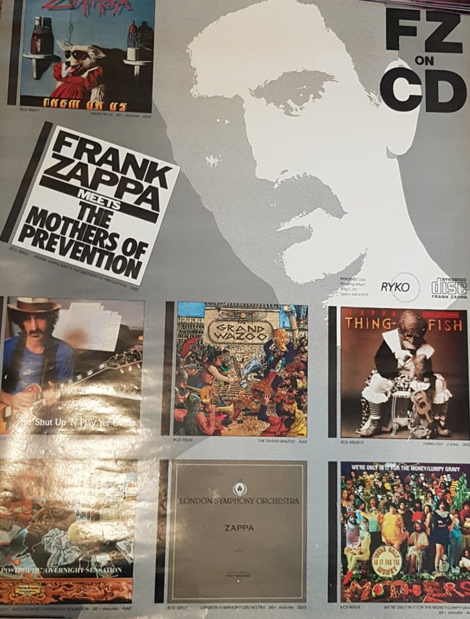 FRANK ZAPPA - RYKO ON CD CANADIAN PROMO (1980s USED) POSTER