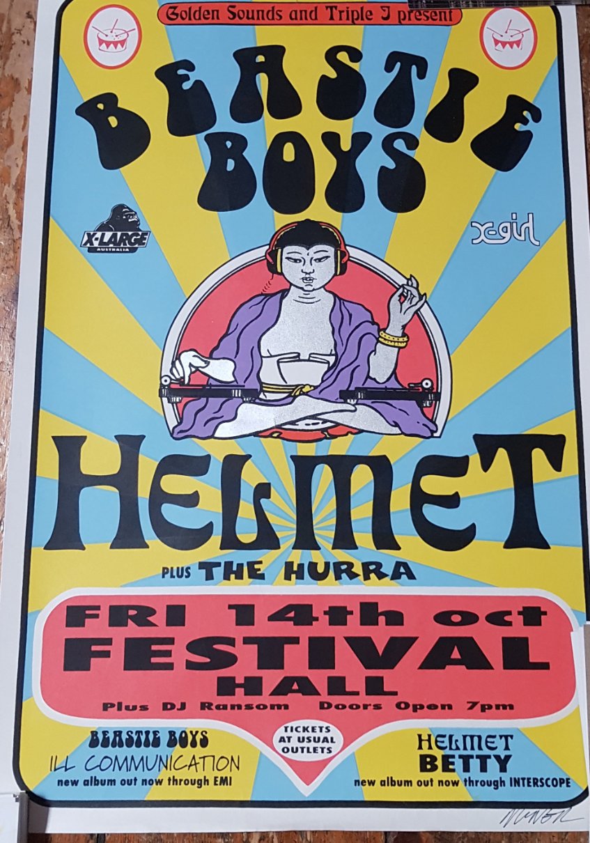 BEASTIE BOYS & HELMET  (SIGNED BY PAUL MCNEIL) (1994 USED) POSTER