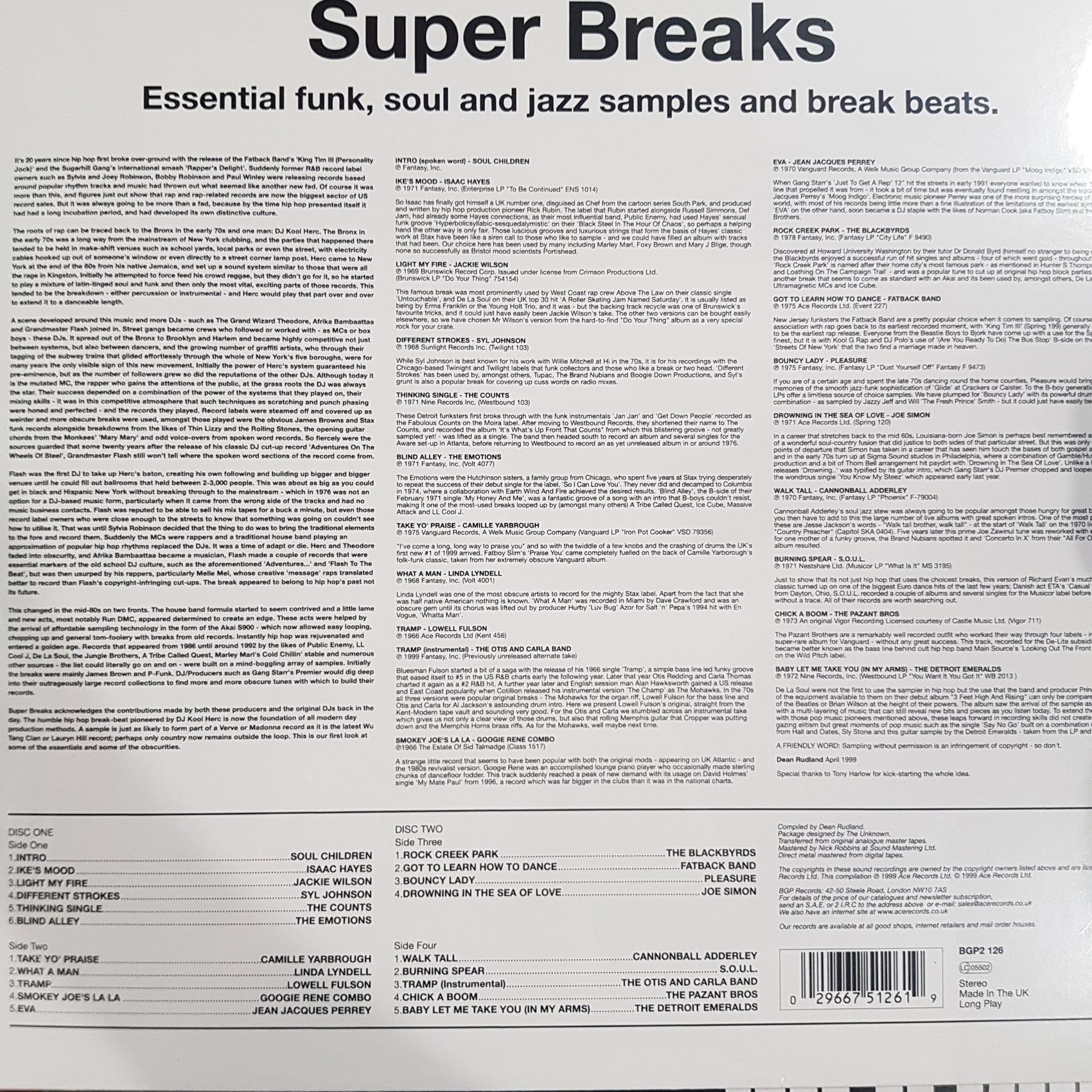 VARIOUS ARTISTS - SUPER BREAKS: ESSENTIAL FUNK, SOUL AND JAZZ SAMPLES & BREAK BEATS VOL. 1 (2LP) VINYL