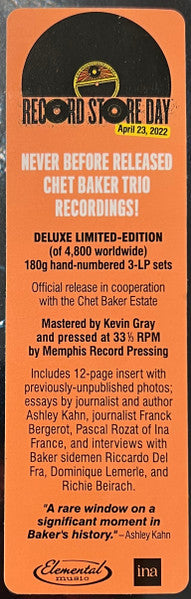 CHET BAKER TRIO - LIVE IN PARIS (3LP RSD 2022)