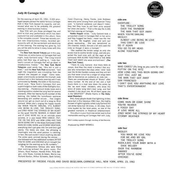 JUDY GARLAND - JUDY AT CARNEGIE HALL / JUDY IN PERSON (2LP) VINYL