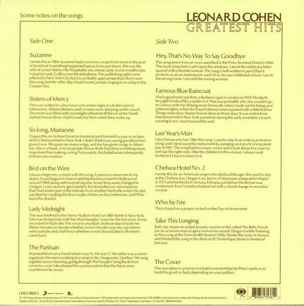 LEONARD COHEN - GREATEST HITS VINYL