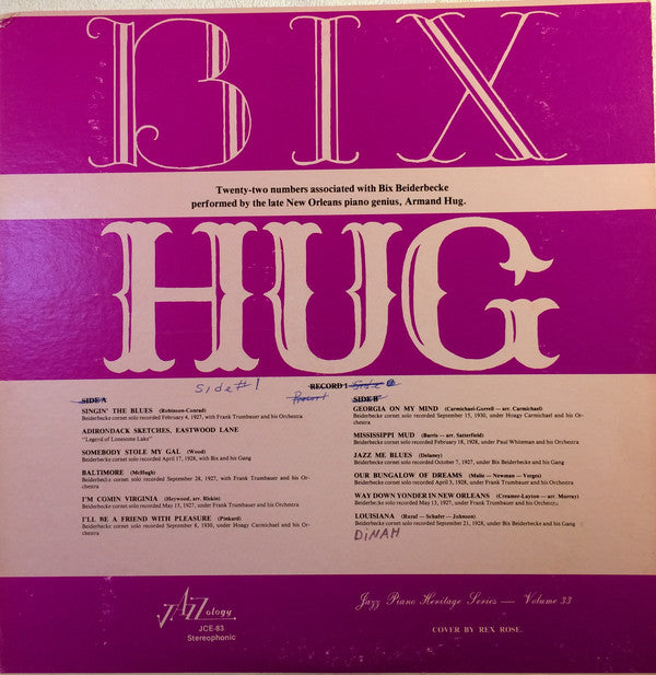 ARMAND HUG - BIX HUG (2LP) (USED VINYL 1976 US M-/EX+)