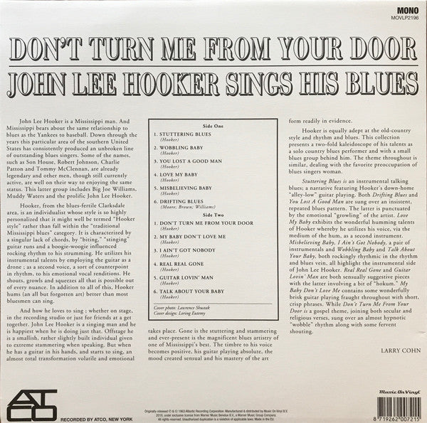 JOHN LEE HOOKER - DON'T TURN ME FROM YOUR DOOR VINYL