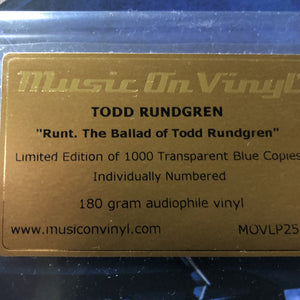 TODD RUNDGREN - RUNT. THE BALLAD OF TODD RUNDGREN (BLUE COLOURED) VINYL