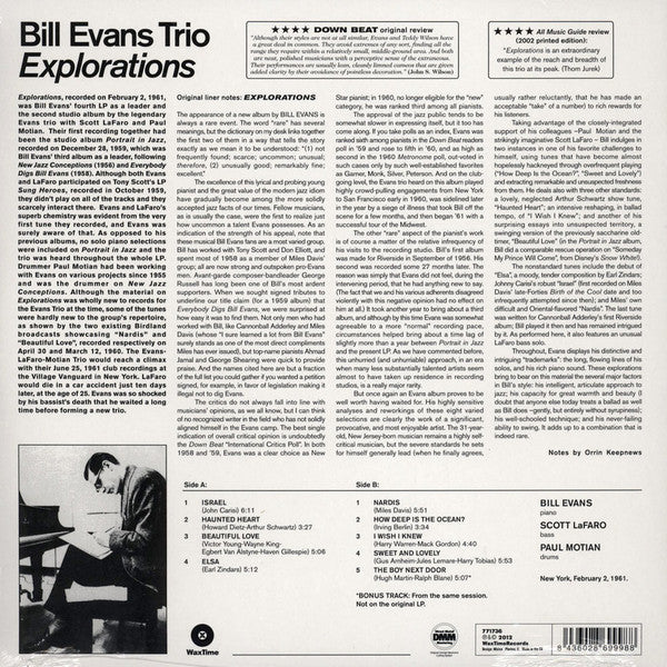 BILL EVANS TRIO - EXPLORATIONS VINYL