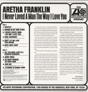 ARETHA FRANKLIN - I NEVER LOVED A MAN THE WAY I LOVE YOU (MONO) VINYL
