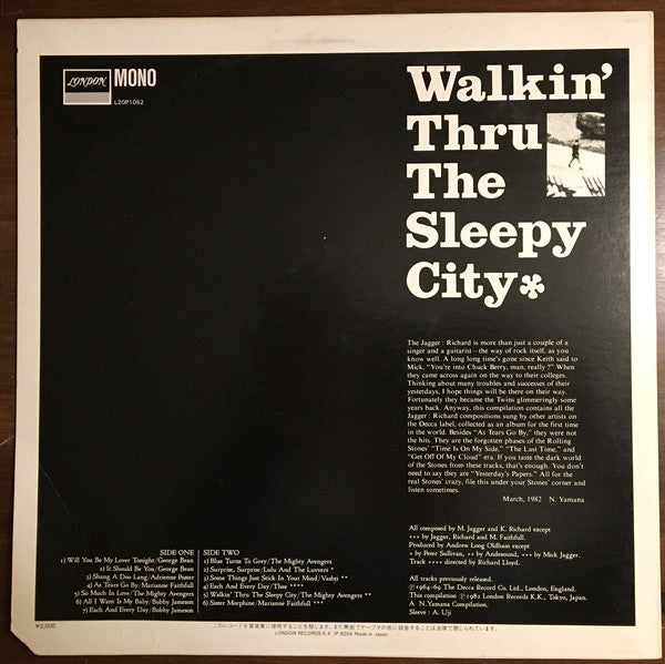 VARIOUS ARTISTS - WALKIN' THRU THE SLEEPY CITY : JAGGER:RICHARD COMPOSITIONS (USED VINYL 1982 JAPAN M-/EX+)