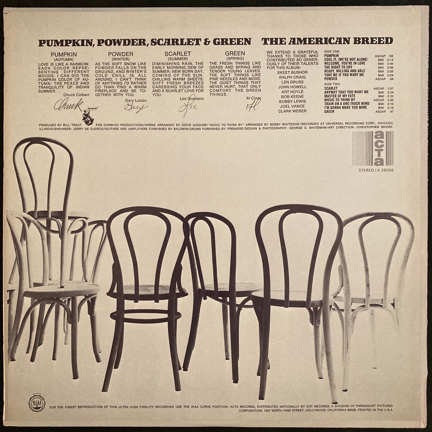 PUMPKIN, POWDER, SCARLET & GREEN - THE AMERICAN BREED (USED VINYL 1968 US M-/M-)