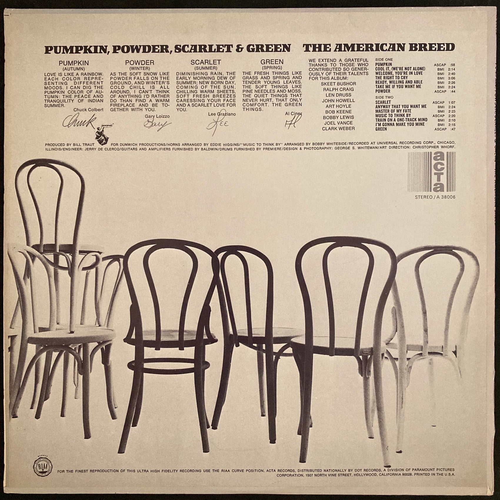 PUMPKIN, POWDER, SCARLET & GREEN - THE AMERICAN BREED (USED VINYL 1968 US M-/M-)