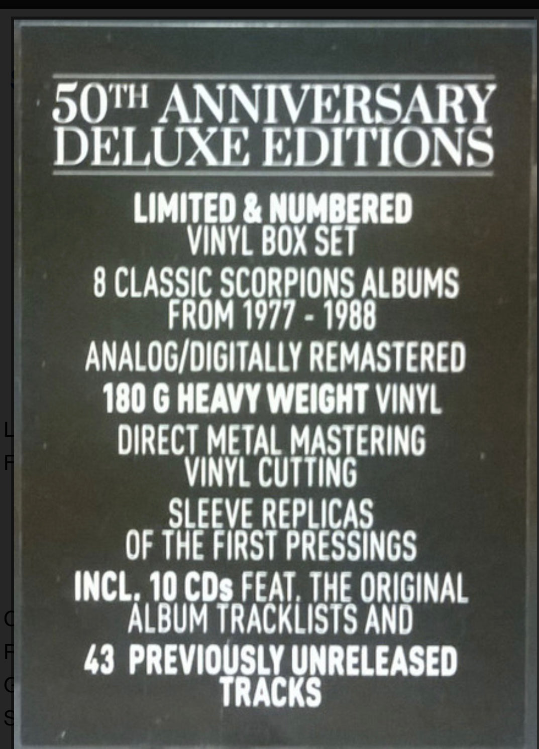 SCORPIONS - 50TH ANNIVERSARY DELUXE EDITIONS (8 LP 10 CD BOXSET) VINYL